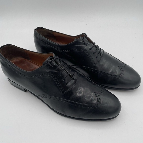 Salvatore Ferragamo Black Leather Studio Wingtip Men's Dress Shoe‎ Size 10EE - Picture 1 of 11
